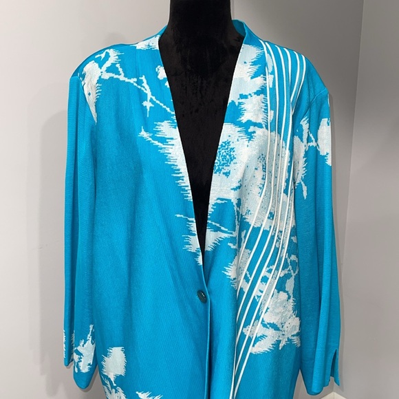 Exclusively Misook women size 3X blue cardigan abstract print decor - Picture 2 of 16